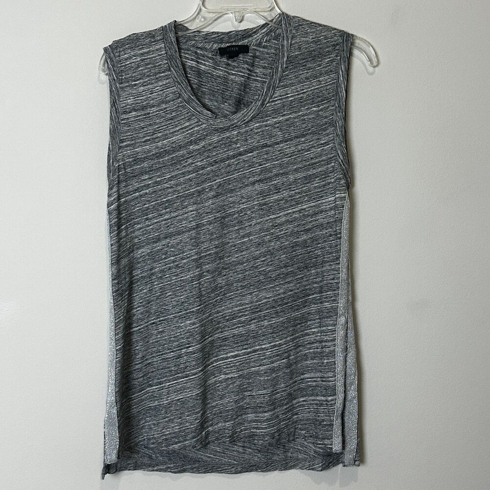 J. Crew Space Dye Tank Top Small Gray Metallic Stripe 100% Cotton Elevated Basic